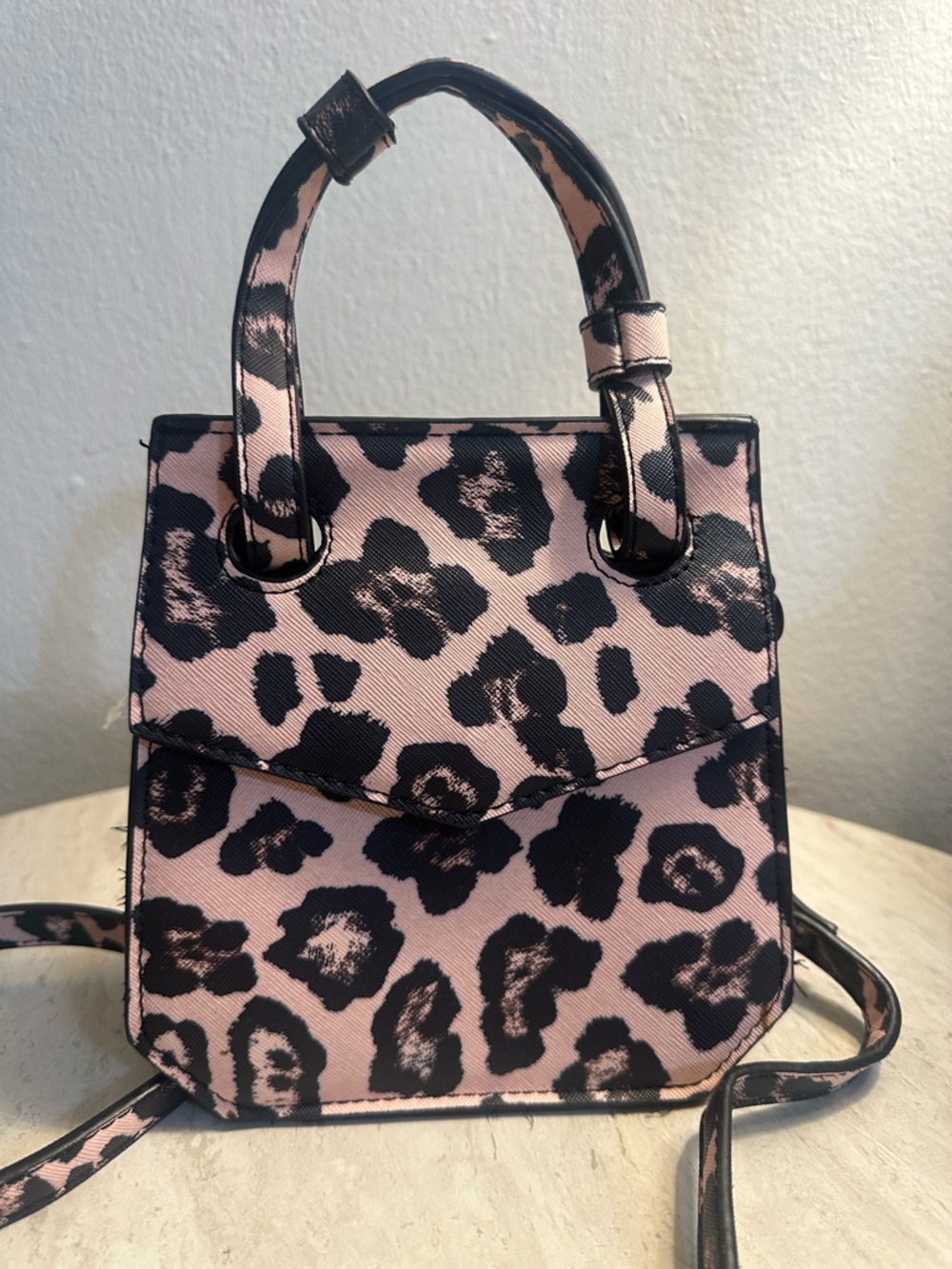 a new day Pink and Black Leopard Print Crossbody Top-Handle Bag